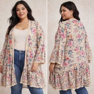 Torrid Kimono Cardigan Duster Women 3 Multicolor Floral Boho Cottagecore